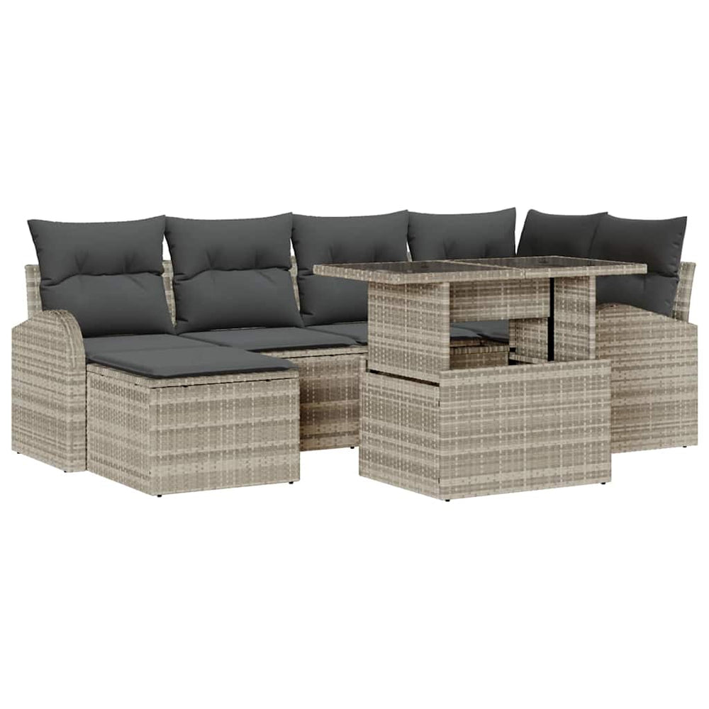 vidaXL Garden Sofa Set with Storage 7 pcs Light Gray Poly Rattan