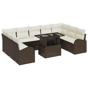 vidaXL Outdoor Sofa Set with Cushions with Storage 10 pcs Brown Poly Rattan