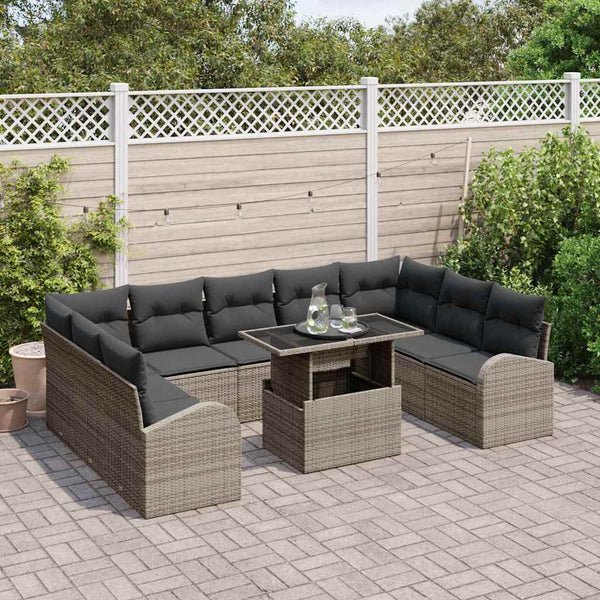 vidaXL Garden Sofa Set with Cushions with Storage 10 pcs Grey Poly Rattan