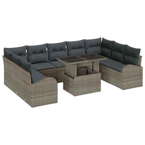 vidaXL Garden Sofa Set with Cushions with Storage 10 pcs Grey Poly Rattan