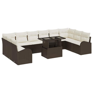 vidaXL Garden Sofa Set with Cushions and Storage 11 pcs Brown Poly Rattan