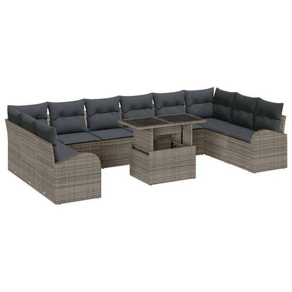 vidaXL Garden Sofa Set with Cushions with Storage 11 pcs Grey Poly Rattan