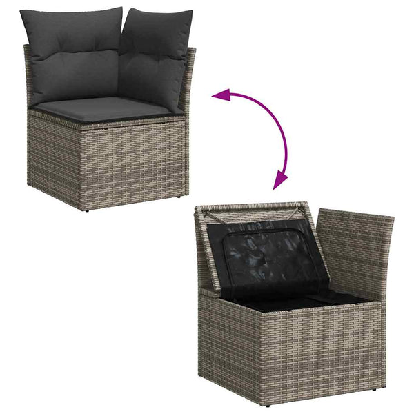vidaXL Garden Sofa Set with Cushions with Storage 11 pcs Grey Poly Rattan