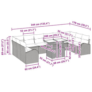 vidaXL Garden Sofa Set with Cushions with Storage 11 pcs Grey Poly Rattan