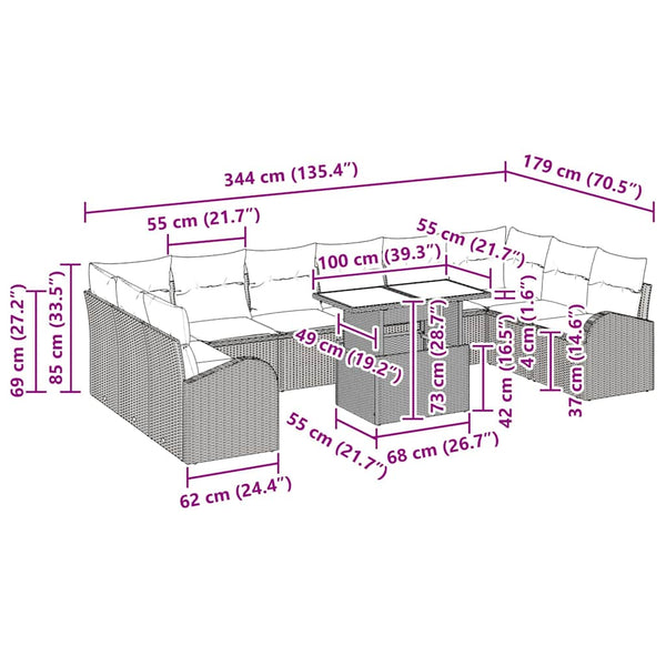 vidaXL Garden Sofa Set with Cushions with Storage 11 pcs Grey Poly Rattan