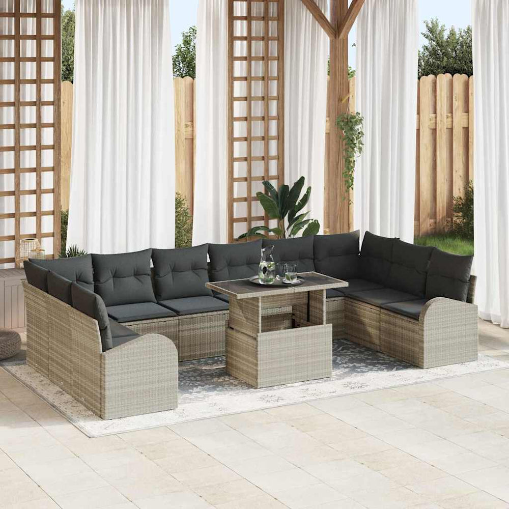 vidaXL Garden Sofa Set with Storage 11 pcs Light Gray Poly Rattan