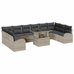 vidaXL Garden Sofa Set with Storage 11 pcs Light Gray Poly Rattan