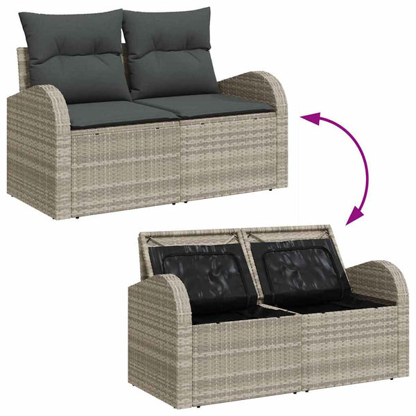 vidaXL Garden Sofa Set with Storage 11 pcs Light Gray Poly Rattan