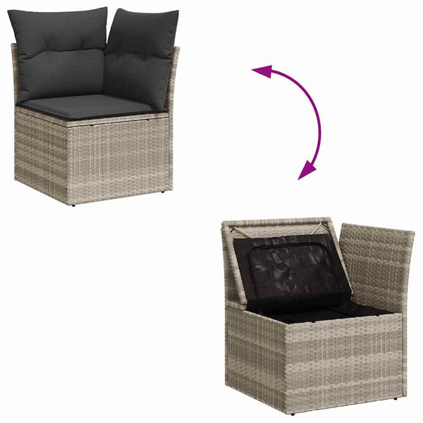 vidaXL Garden Sofa Set with Storage 11 pcs Light Gray Poly Rattan