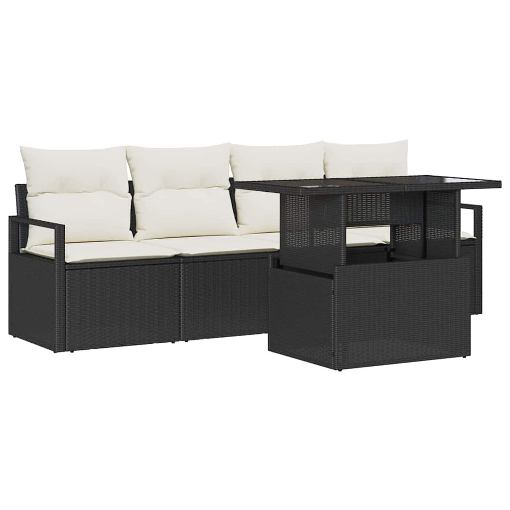 vidaXL Garden Sofa Set with Storage 5 pcs Black Poly Rattan