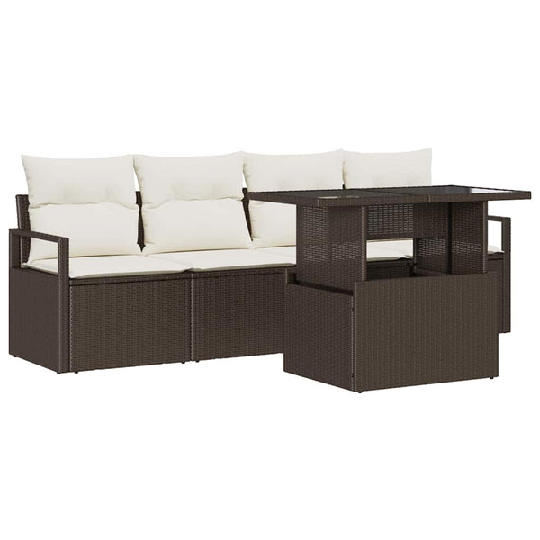 vidaXL Garden Sofa Set with Storage 5 pcs Brown Poly Rattan