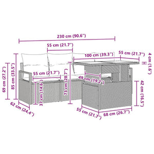 vidaXL Garden Sofa Set with Storage 5 pcs Brown Poly Rattan