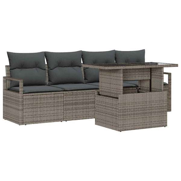 vidaXL Garden Sofa Set with Storage 5 pcs Grey Poly Rattan