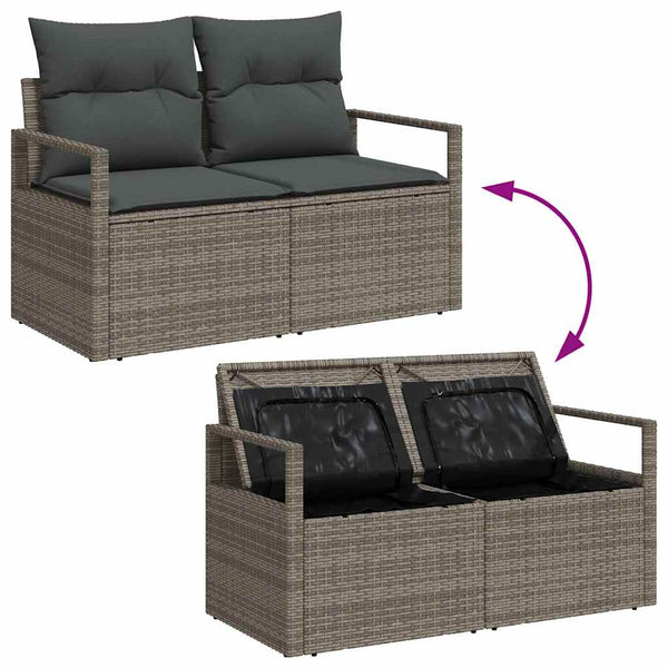 vidaXL Garden Sofa Set with Storage 5 pcs Grey Poly Rattan