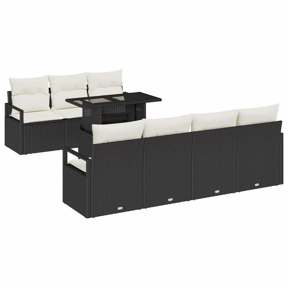 vidaXL Garden Sofa Set with Storage 8 pcs Black Poly Rattan