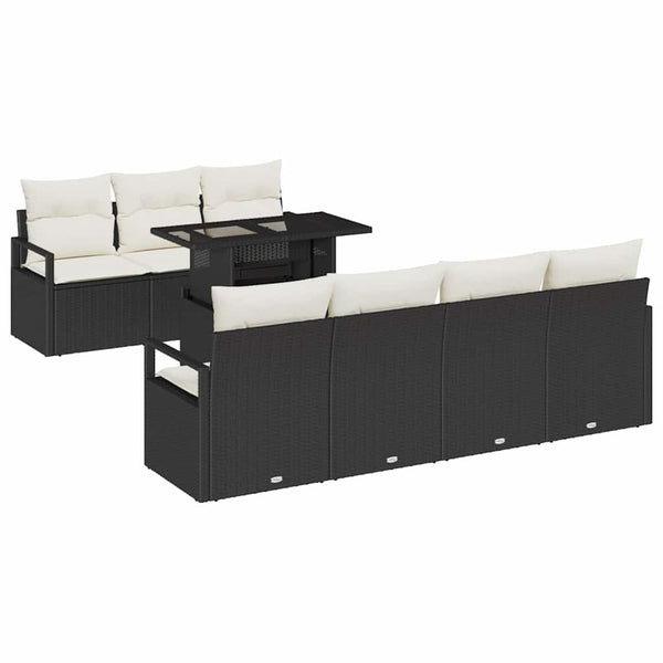 vidaXL Garden Sofa Set with Storage 8 pcs Black Poly Rattan