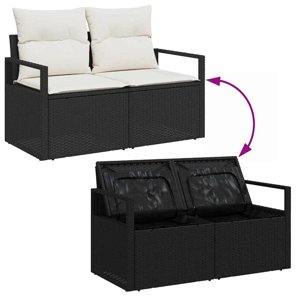 vidaXL Garden Sofa Set with Storage 8 pcs Black Poly Rattan