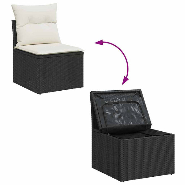 vidaXL Garden Sofa Set with Storage 8 pcs Black Poly Rattan