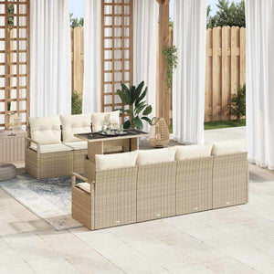 vidaXL Garden Sofa Set with Storage 8 pcs Beige Poly Rattan