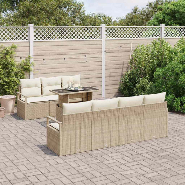 vidaXL Garden Sofa Set with Storage 8 pcs Beige Poly Rattan