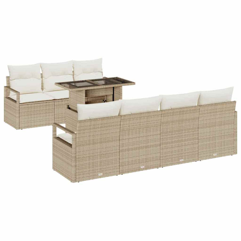 vidaXL Garden Sofa Set with Storage 8 pcs Beige Poly Rattan
