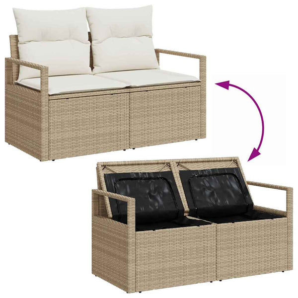 vidaXL Garden Sofa Set with Storage 8 pcs Beige Poly Rattan