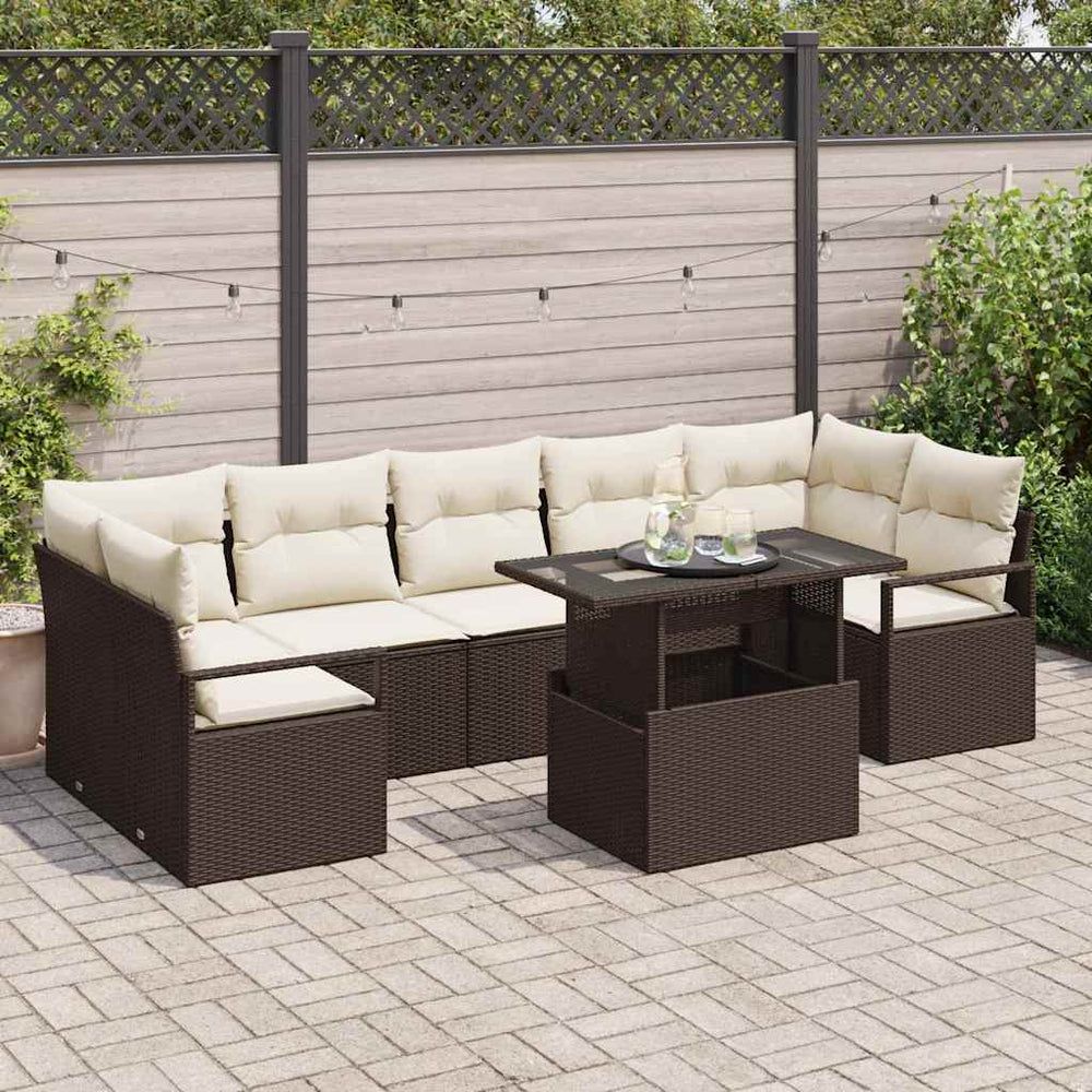 vidaXL Garden Sofa Set with Storage 8 pcs Brown Poly Rattan