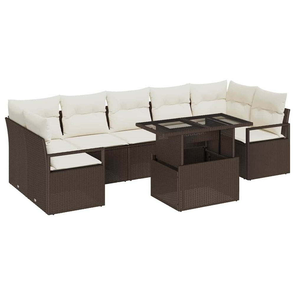 vidaXL Garden Sofa Set with Storage 8 pcs Brown Poly Rattan