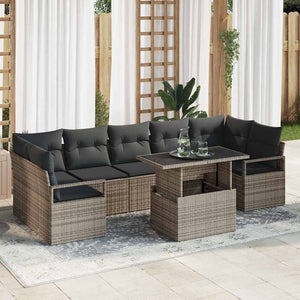 vidaXL Garden Sofa Set with Storage 8 pcs Grey Poly Rattan