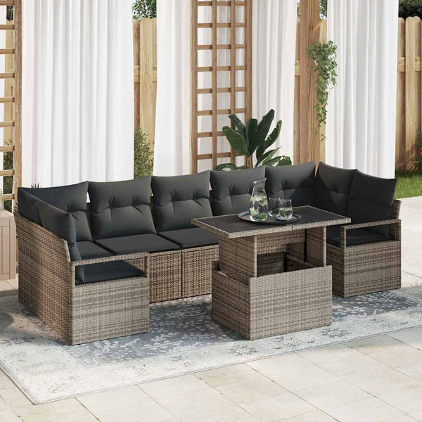 vidaXL Garden Sofa Set with Storage 8 pcs Grey Poly Rattan