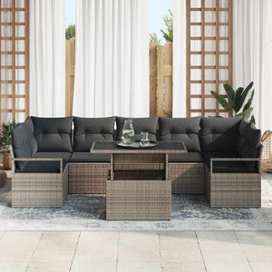 vidaXL Garden Sofa Set with Storage 8 pcs Grey Poly Rattan