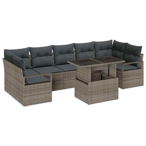 vidaXL Garden Sofa Set with Storage 8 pcs Grey Poly Rattan