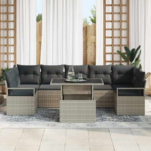 vidaXL Garden Sofa Set with Storage 8 pcs Light Grey Poly Rattan