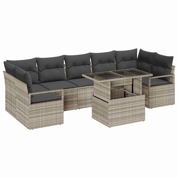 vidaXL Garden Sofa Set with Storage 8 pcs Light Grey Poly Rattan