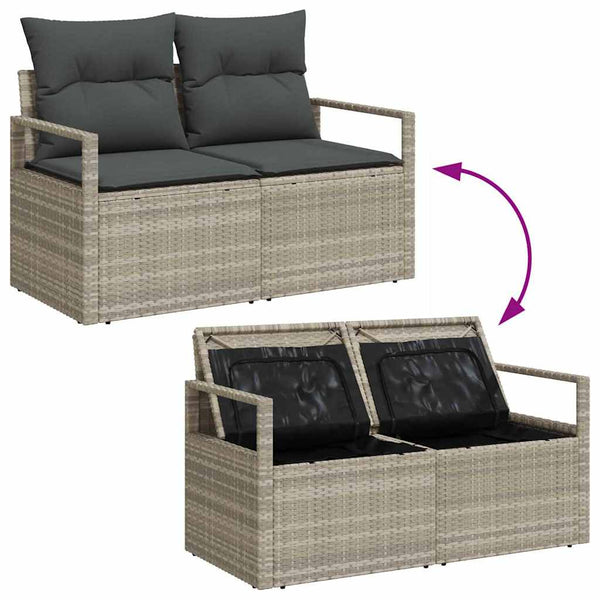 vidaXL Garden Sofa Set with Storage 8 pcs Light Grey Poly Rattan