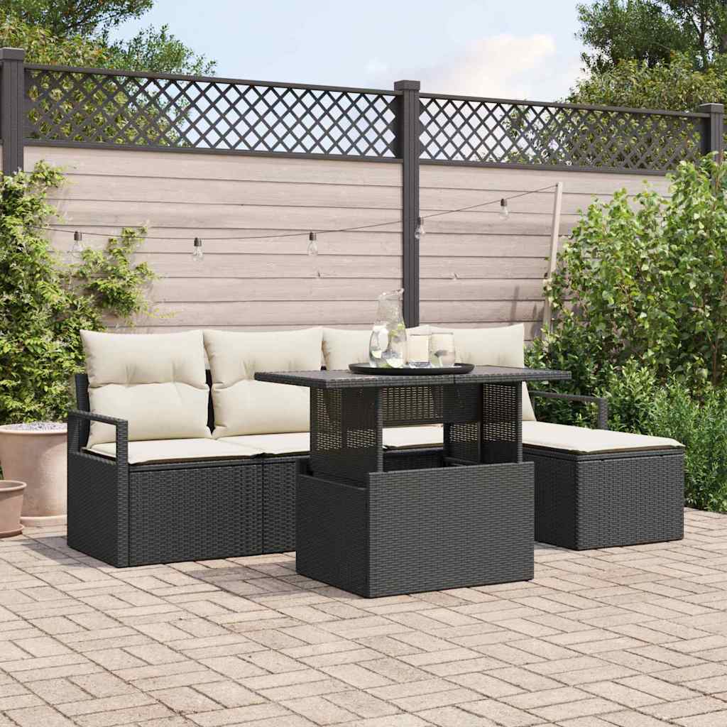 vidaXL Garden Sofa Set with Storage 6 pcs Black Poly Rattan