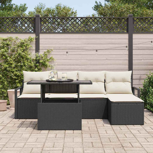 vidaXL Garden Sofa Set with Storage 6 pcs Black Poly Rattan