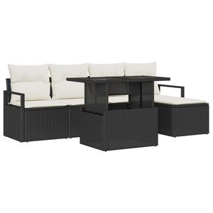 vidaXL Garden Sofa Set with Storage 6 pcs Black Poly Rattan