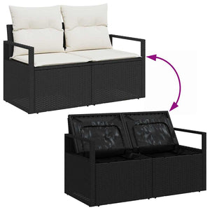 vidaXL Garden Sofa Set with Storage 6 pcs Black Poly Rattan