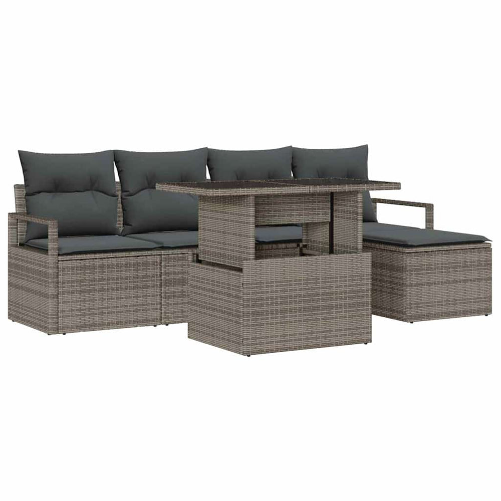 vidaXL Garden Sofa Set with Storage 6 pcs Grey Poly Rattan