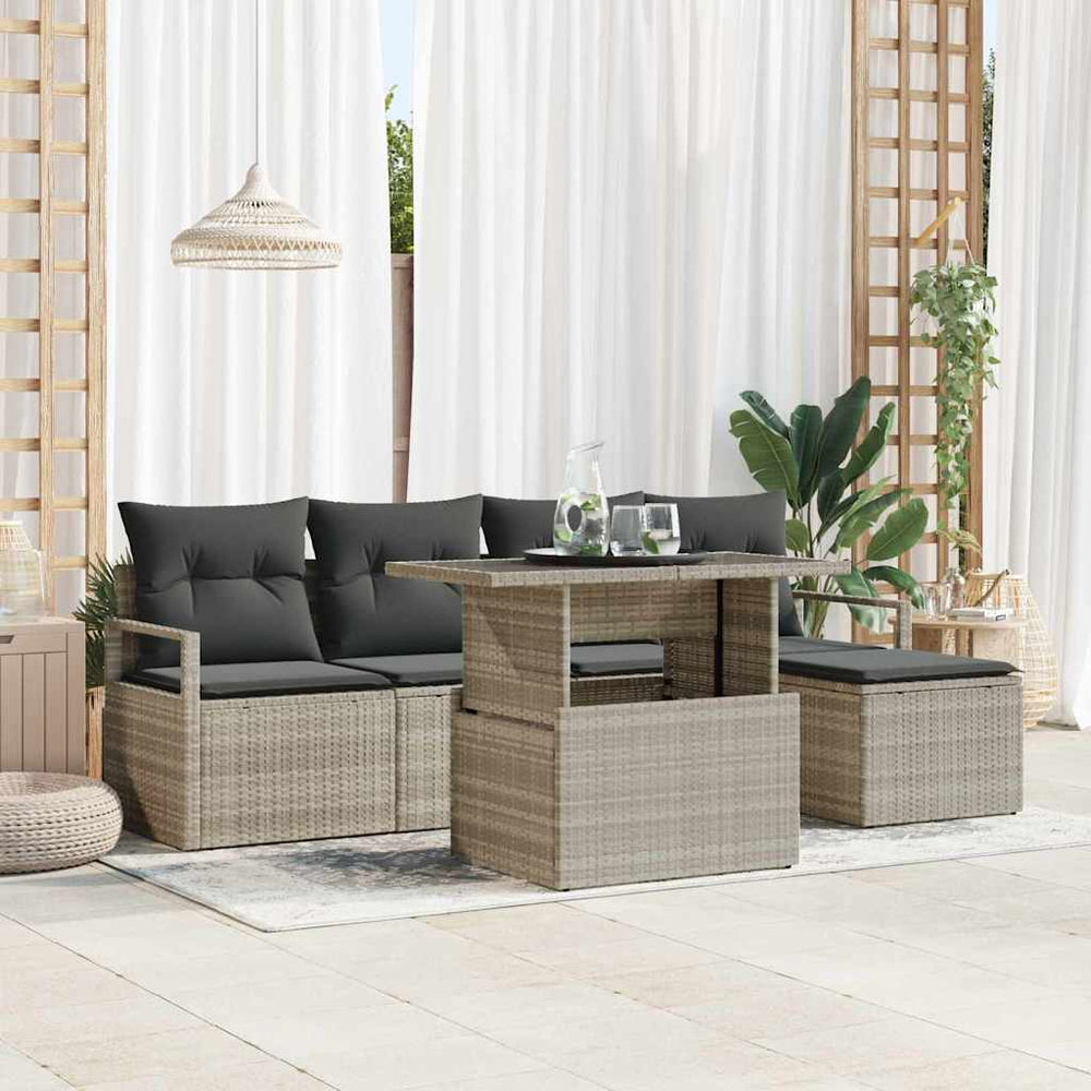 vidaXL Garden Sofa Set with Storage 6 pcs Light Gray Poly Rattan
