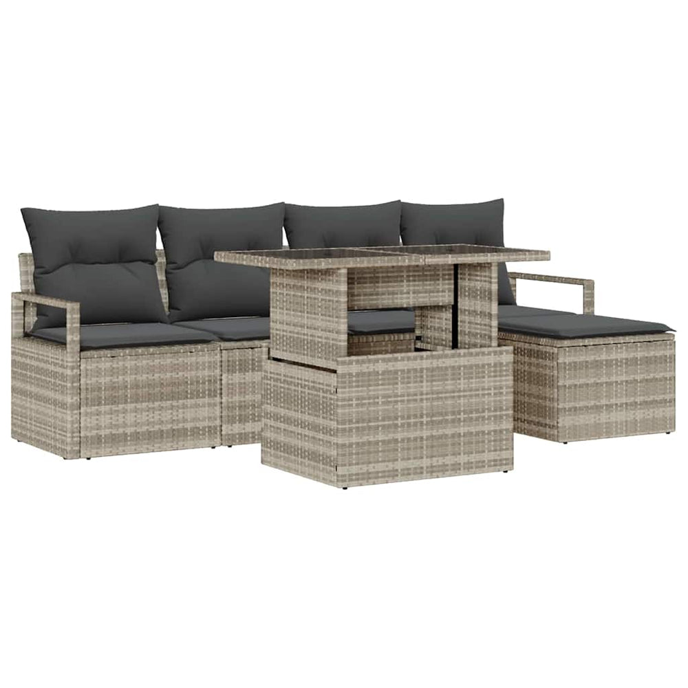 vidaXL Garden Sofa Set with Storage 6 pcs Light Gray Poly Rattan