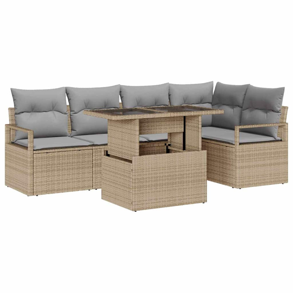 vidaXL Garden Sofa Set with Storage 6 pcs Beige Poly Rattan