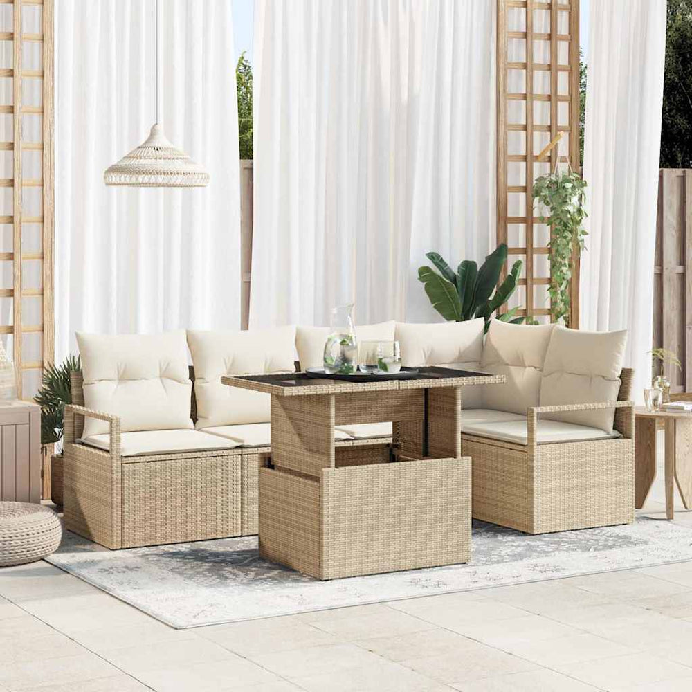vidaXL Garden Sofa Set with Cushions with Storage 6 pcs Beige Poly Rattan
