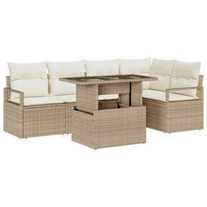 vidaXL Garden Sofa Set with Cushions with Storage 6 pcs Beige Poly Rattan