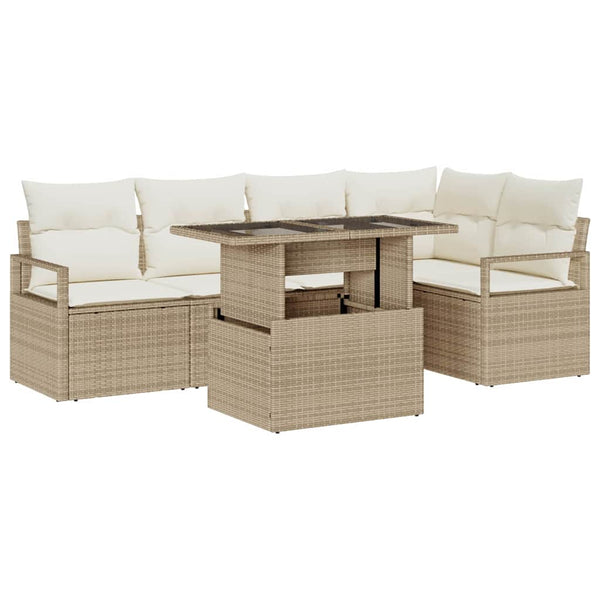 vidaXL Garden Sofa Set with Cushions with Storage 6 pcs Beige Poly Rattan