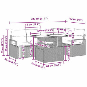 vidaXL Garden Sofa Set with Cushions with Storage 6 pcs Beige Poly Rattan