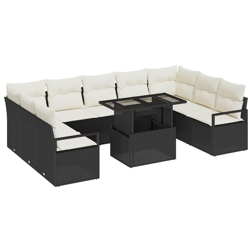 vidaXL Garden Sofa Set with Storage 10 pcs Black Poly Rattan