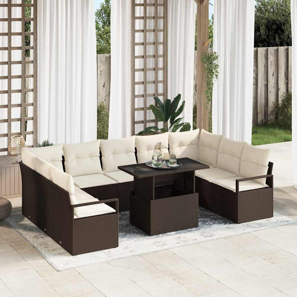vidaXL Garden Sofa Set with Storage 10 pcs Brown Poly Rattan