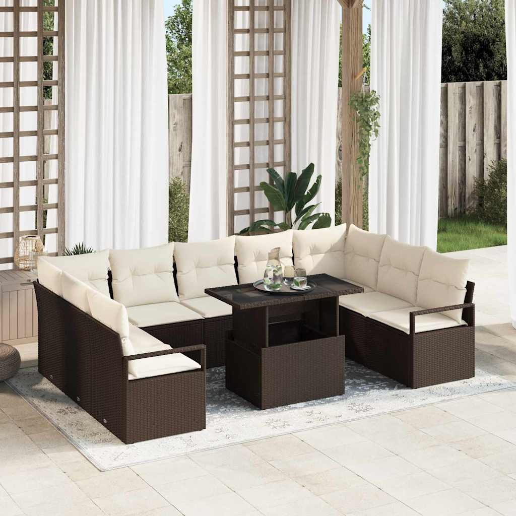 vidaXL Garden Sofa Set with Storage 10 pcs Brown Poly Rattan